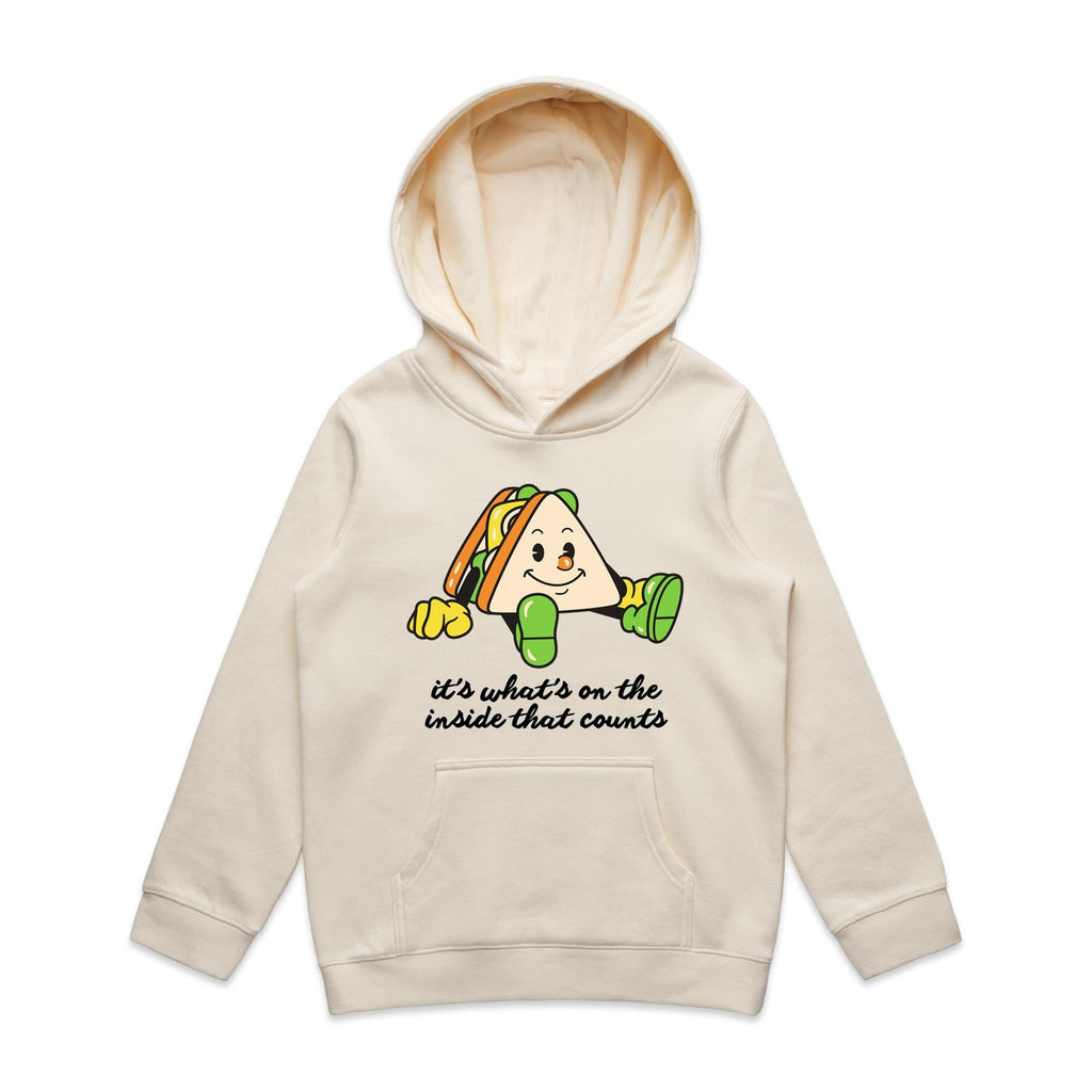 Sandwich, It's What's On The Inside That Counts - Kids Hoodie Ecru Kids Hoodie Printed In Australia