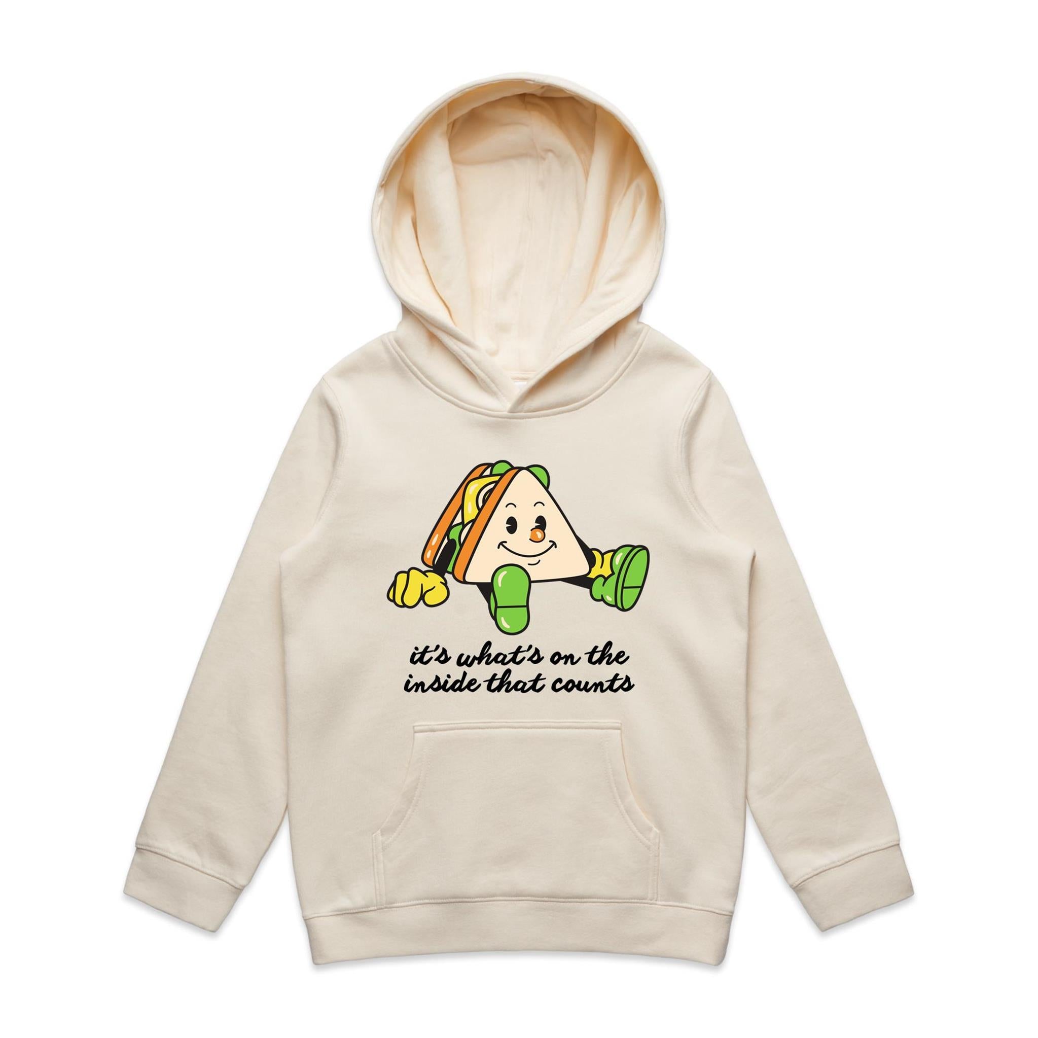 Sandwich, It's What's On The Inside That Counts - Kids Hoodie Ecru Kids Hoodie Printed In Australia
