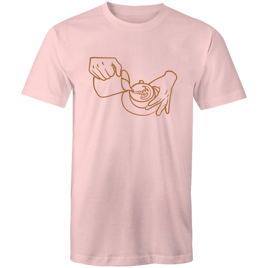 Barista Pouring Coffee - Mens T-Shirt Pink Mens T-shirt Coffee Printed In Australia