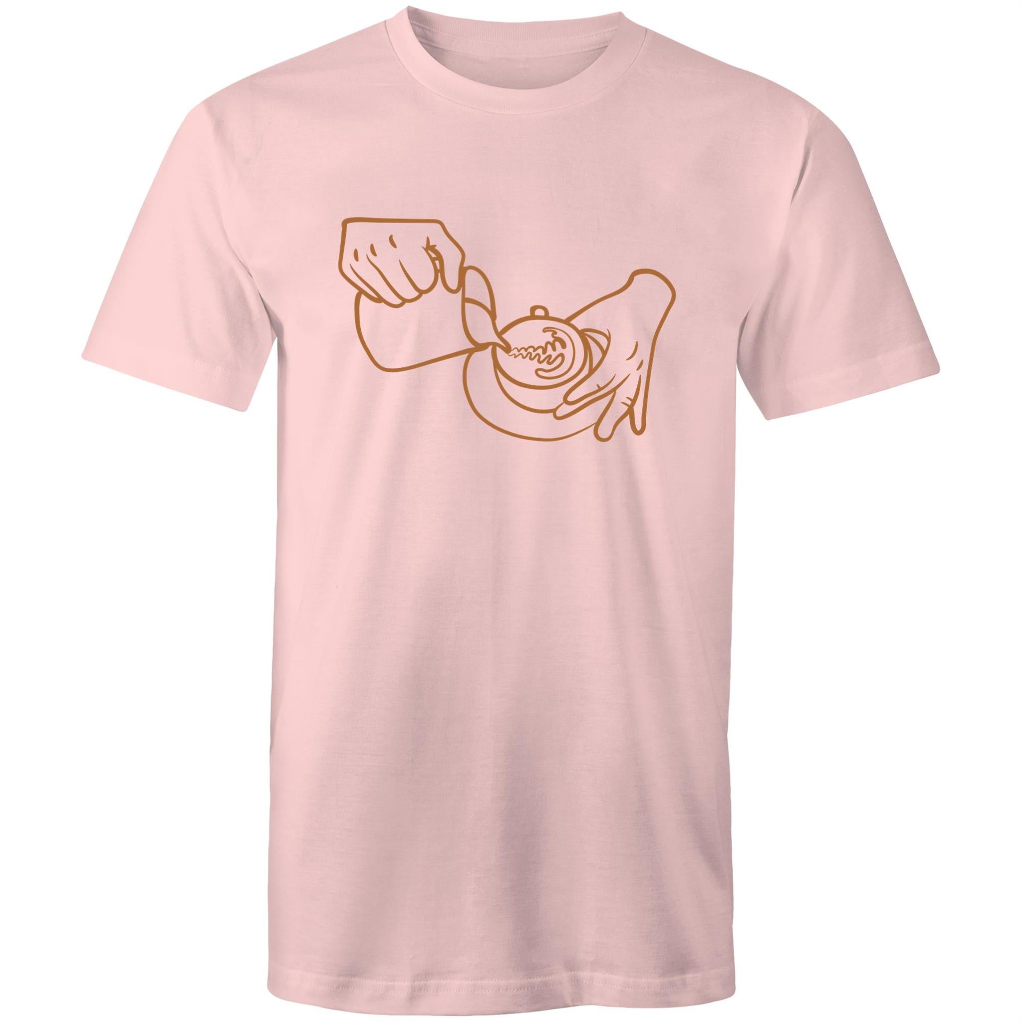 Barista Pouring Coffee - Mens T-Shirt Pink Mens T-shirt Coffee Printed In Australia