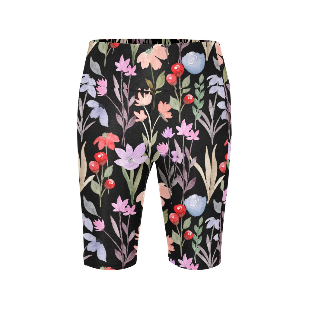 Floral Watercolour Women's Bike Shorts With Side Pockets Women's Bike Shorts Plants Printed Offshore