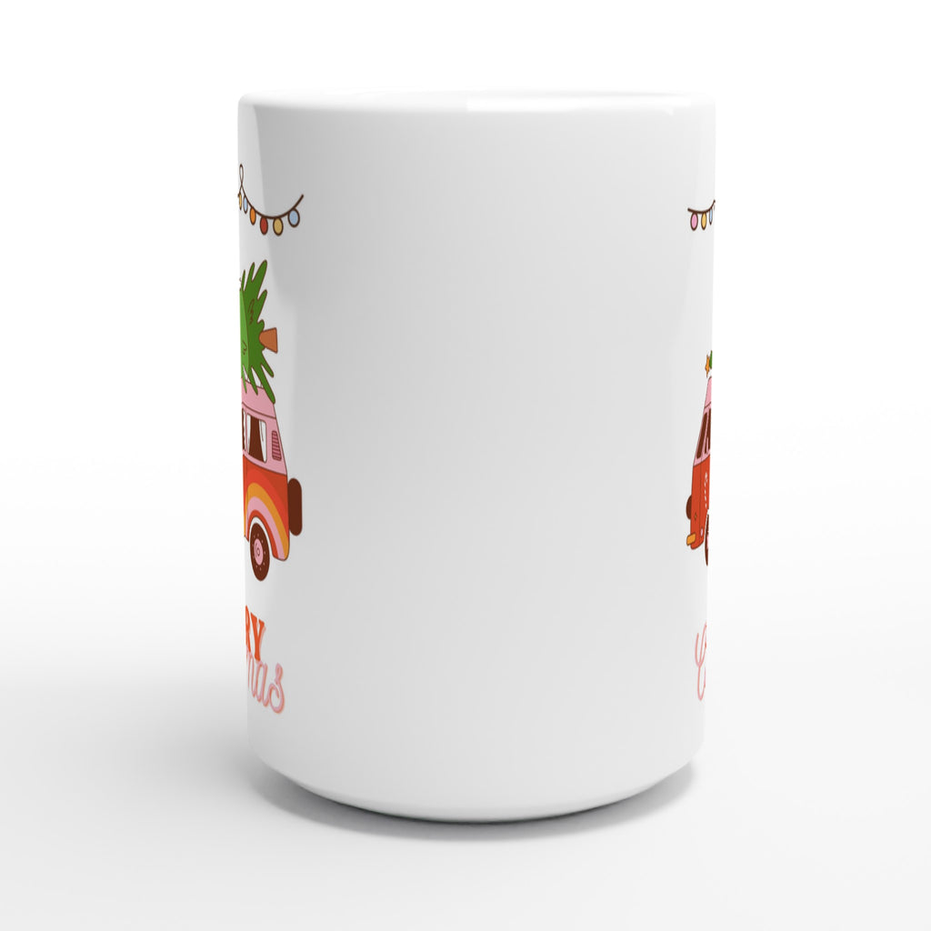 Christmas Tree On Peace Van - White 15oz Ceramic Mug Christmas 15oz Mug Christmas Globally Fulfilled