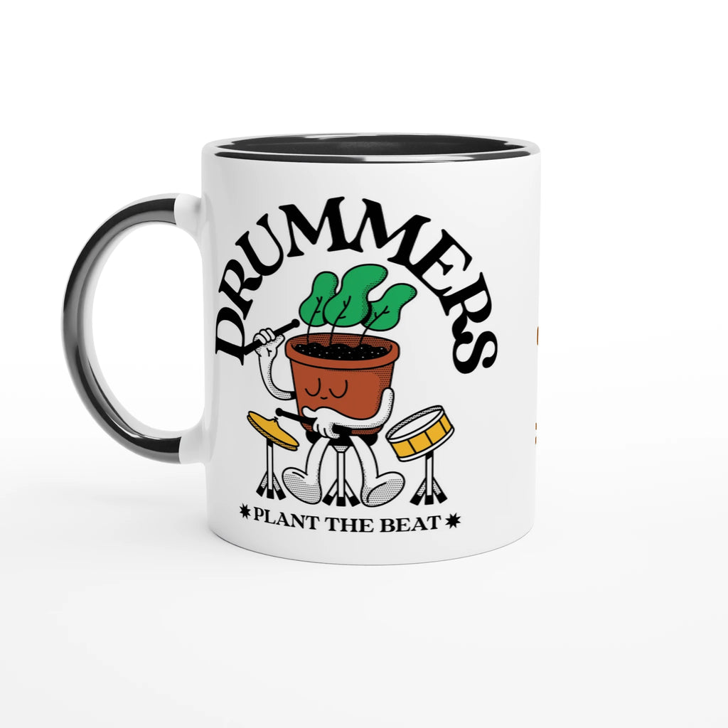 Personalised - Drummers - White 11oz Ceramic Mug with Colour Inside Ceramic Black Personalised 11oz Mug customise Globally Fulfilled Music personalise Plants