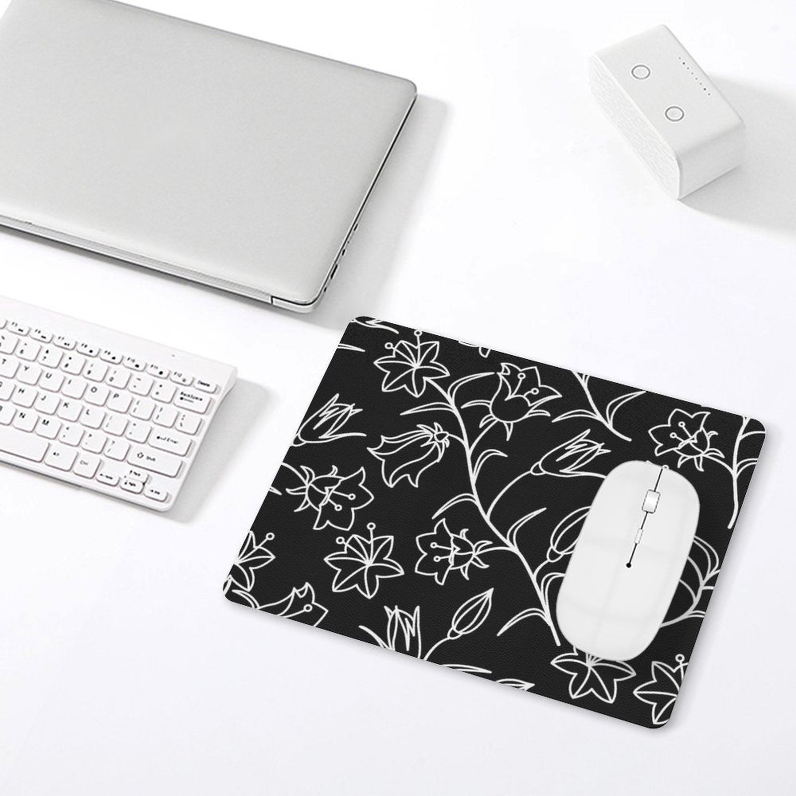 Black And White Floral - Leather Mouse Pad Leather Mouse Pad Plants Printed Offshore
