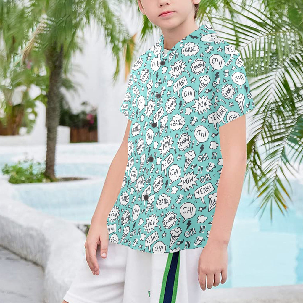 Comic Book Speech Bubbles Senior Kids Hawaiian Shirt Senior Kids Hawaiian Shirt 8-15 comic Printed Offshore