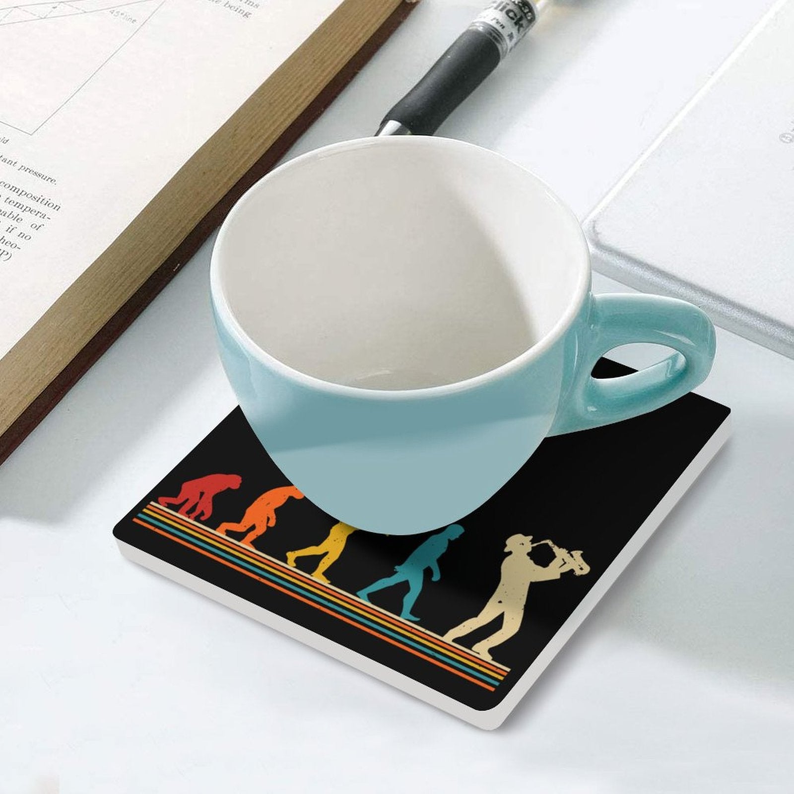 Saxophone Player Evolution - Ceramic Coasters (Square) Ceramic Coasters Music Printed Offshore
