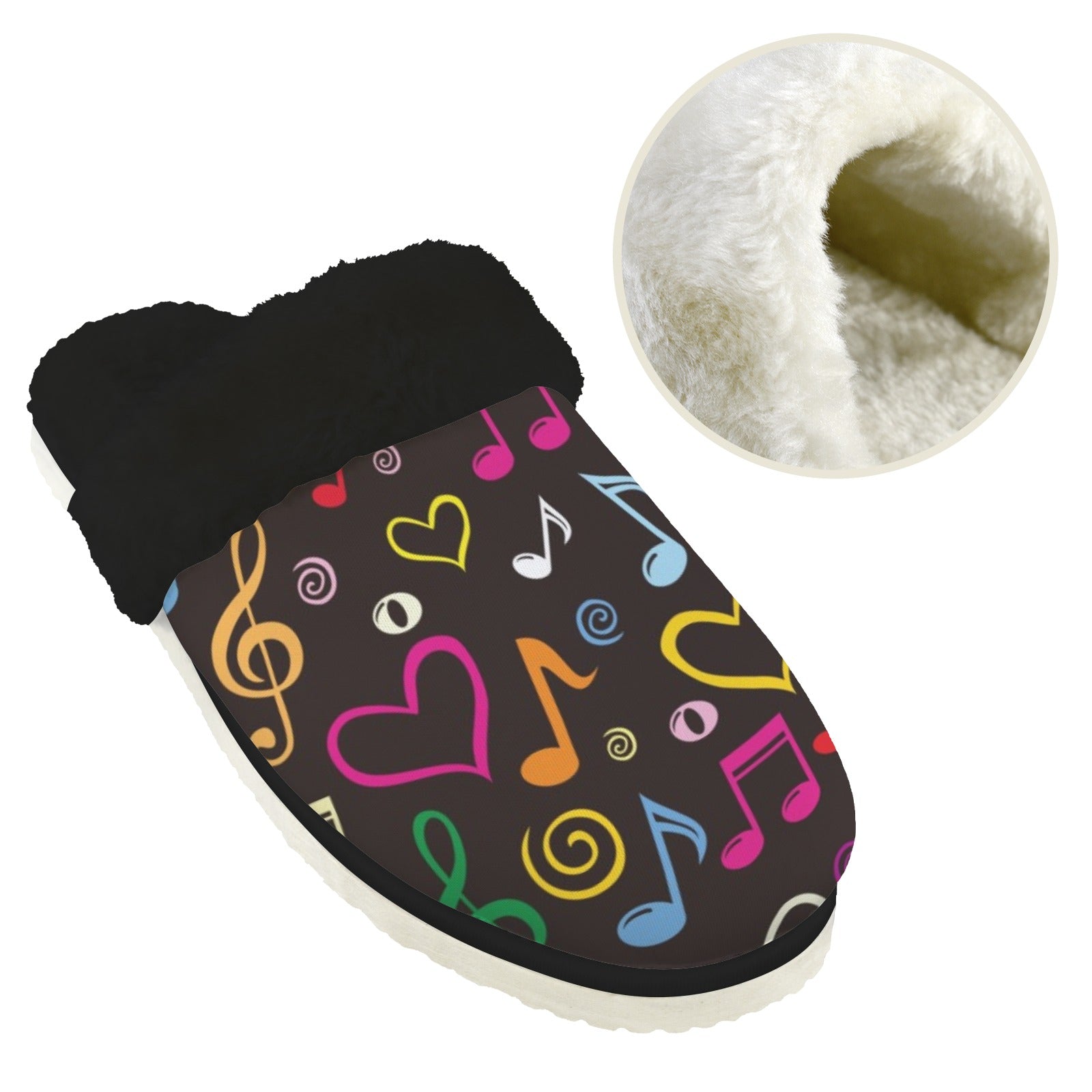 Music Love Men's Fur Trim Thick-Sole Indoor Slippers Men's Fur Trimmed Slippers Music Printed Offshore