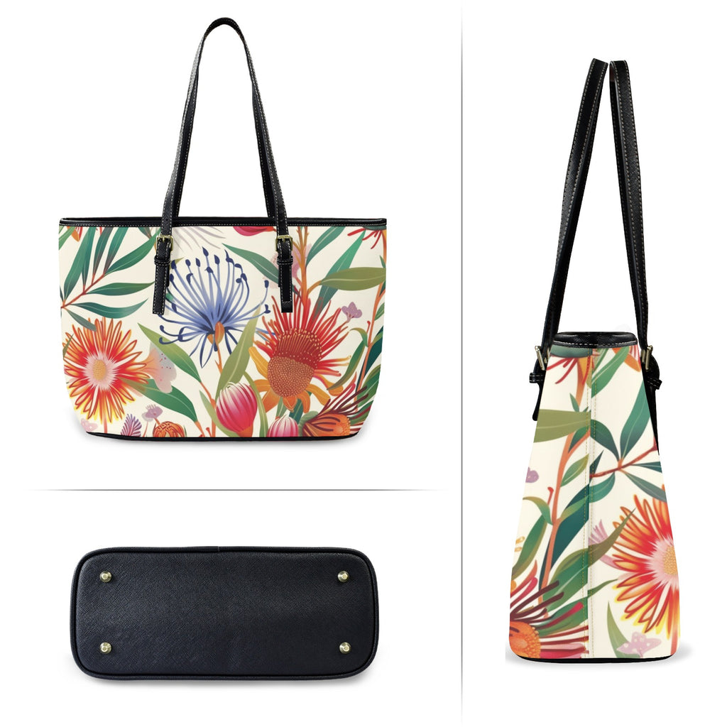 Australian Native Flora - Leather Tote Bag-Large