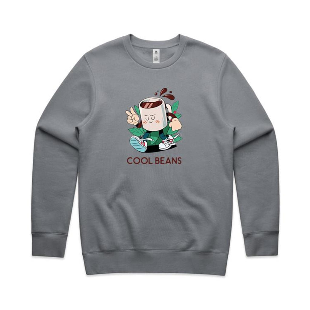 Cool Beans, Coffee - AS Colour Stencil Crew Gravel Sweatshirt Coffee Printed In Australia