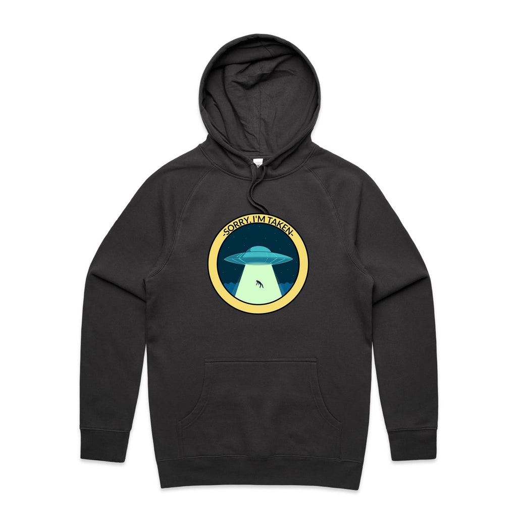 UFO Alien Abduction, Sorry I'm Taken - Mens Hoodie Coal Mens Hoodie Printed In Australia Sci Fi