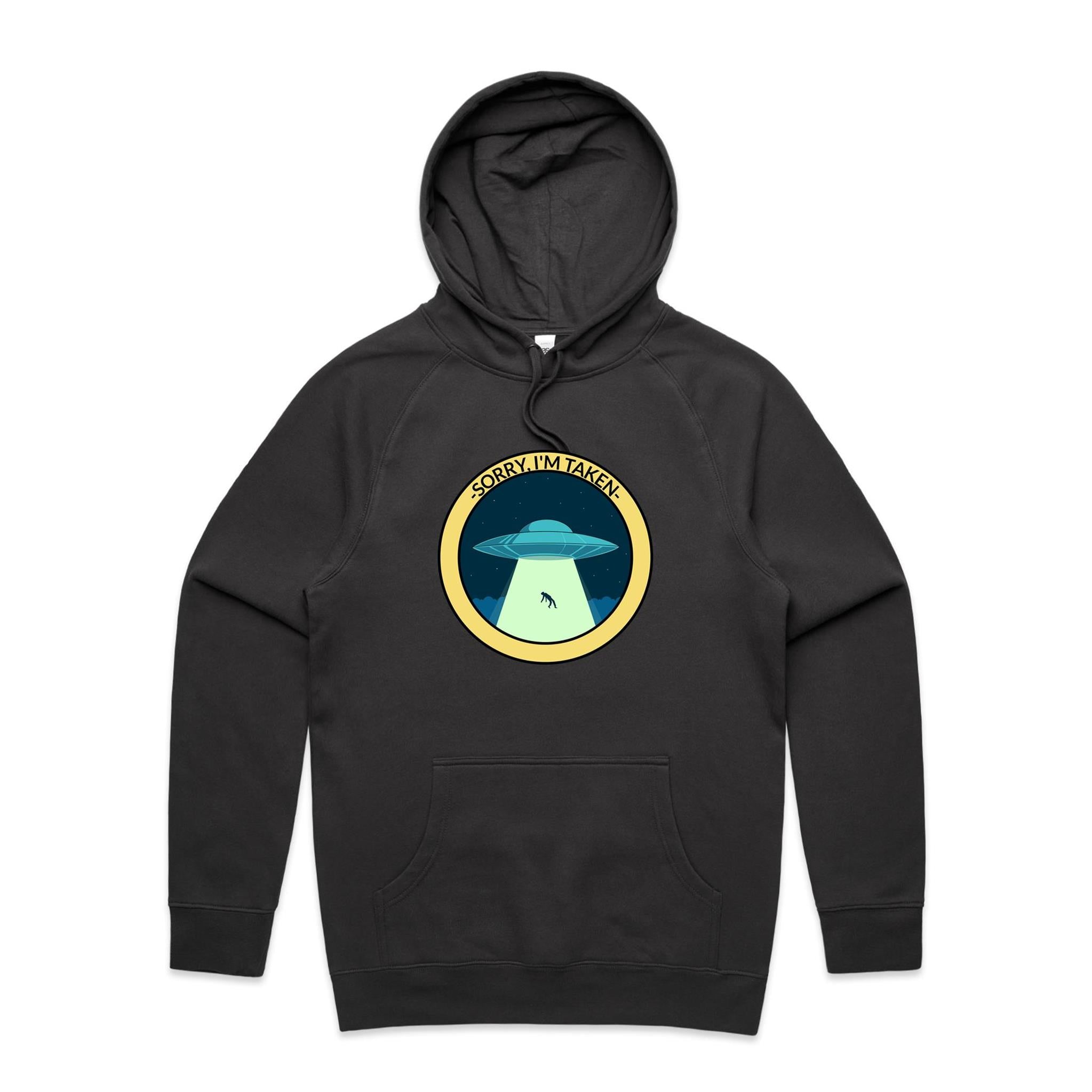 UFO Alien Abduction, Sorry I'm Taken - Mens Hoodie Coal Mens Hoodie Printed In Australia Sci Fi