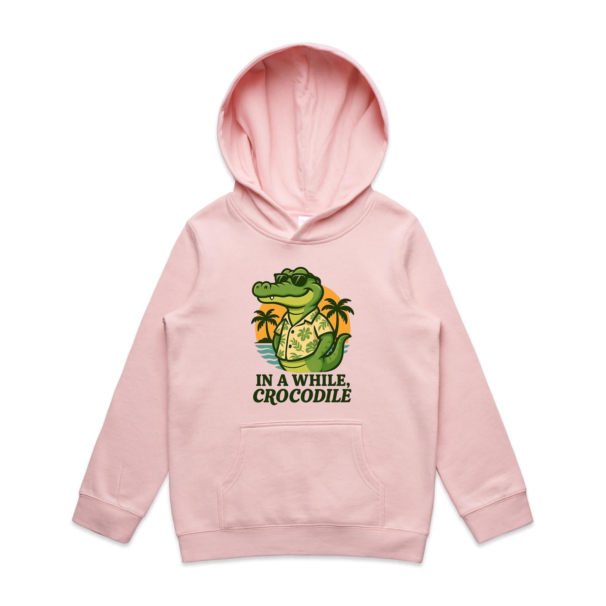 In A While, Crocodile - Kid's AS Colour Hoodie Pink Kids Hoodie animal Printed In Australia