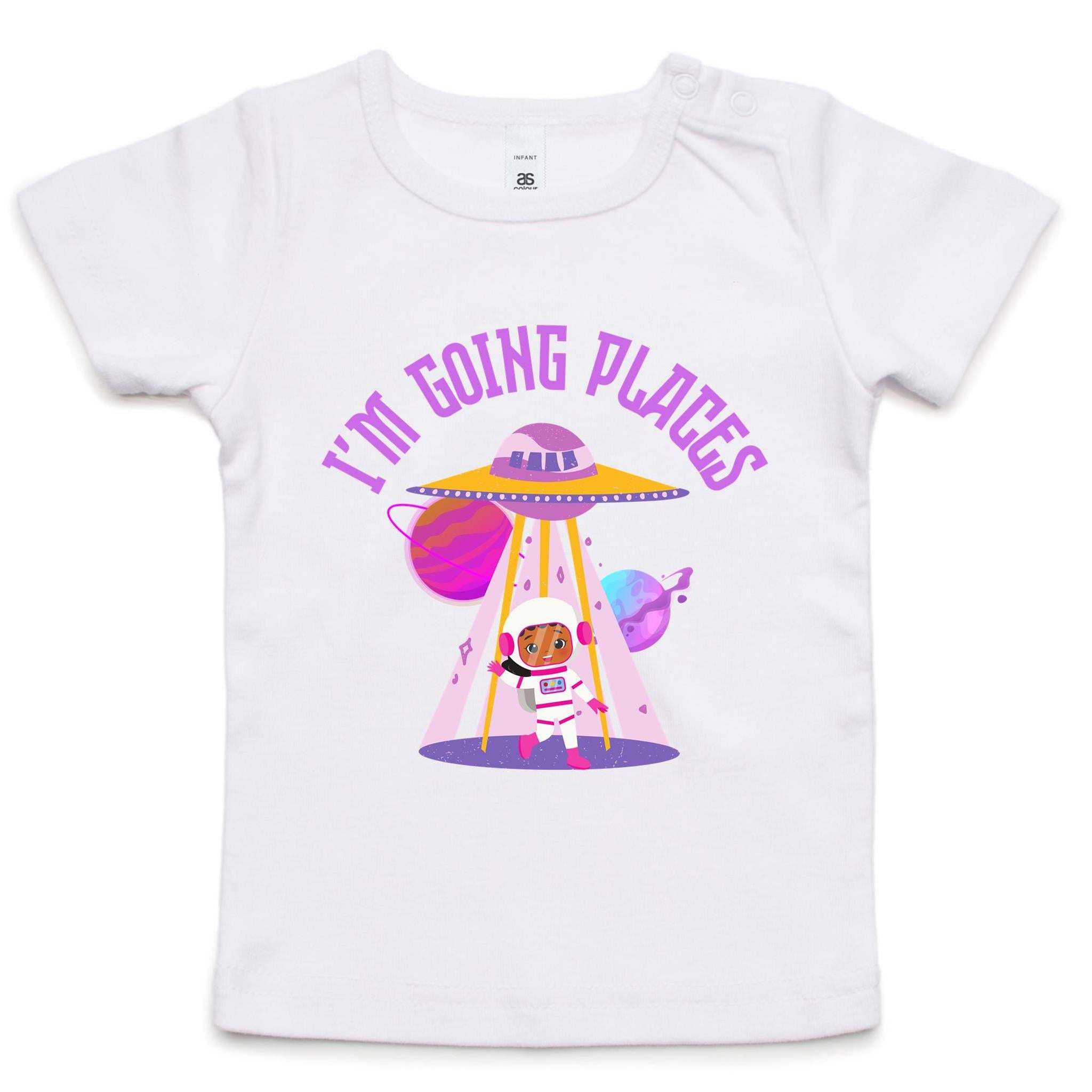 Kid Astronaut, I'm Going Places - Baby T-shirt White Baby T-shirt Printed In Australia Space