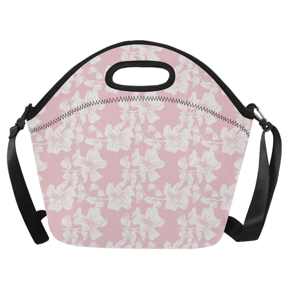Pink Hawaiian Floral Neoprene Lunch Bag/Large (Model 1669) One Size Neoprene Lunch Bag Plants Printed Offshore