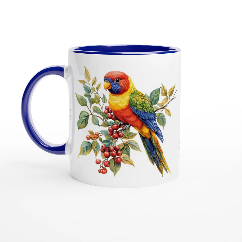 Lorikeet, Australian Birds - 11oz Ceramic Mug With Colour Inside Ceramic Blue Colour 11oz Mug animal Globally Fulfilled