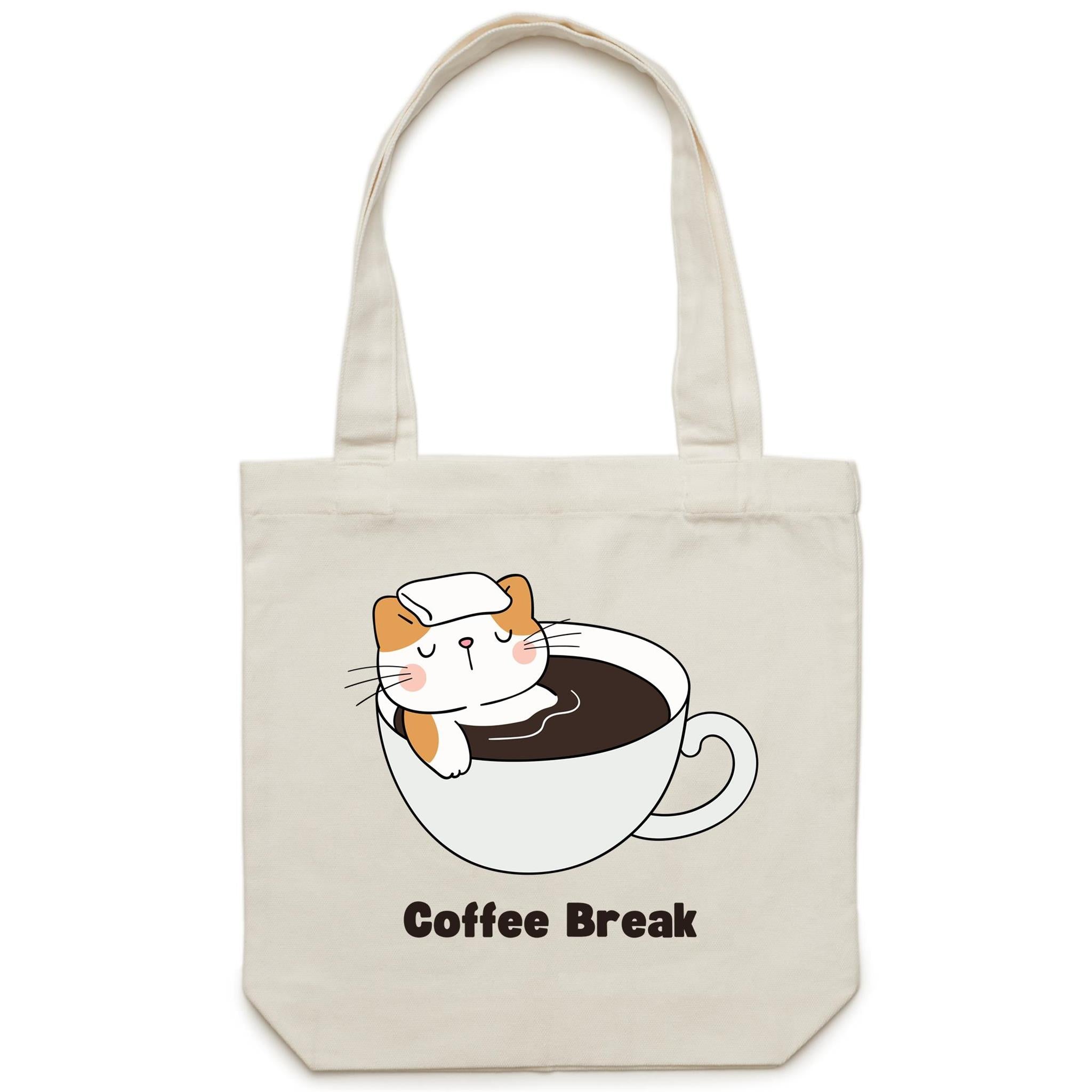 Cat Coffee Break - Canvas Tote Bag Default Title Tote Bag Printed In Australia