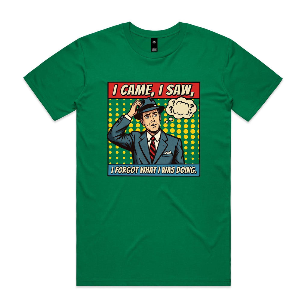 I Came, I Saw, I Forgot What I Was Doing, Retro Gentleman Men's AS Colour T-shirt Kelly Green Mens T-shirt comic Dad Printed In Australia