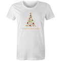 Christmas Tree Line Drawing Womens T-shirt White Womens Christmas T-shirt Christmas Printed In Australia