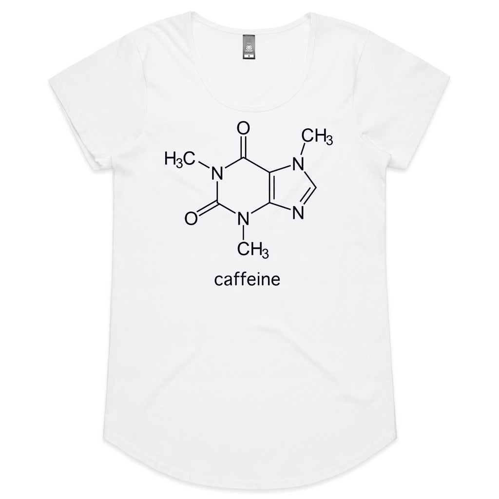 Caffeine Molecule - Womens Scoop Neck T-Shirt White Womens Scoop Neck T-shirt Coffee Printed In Australia Science