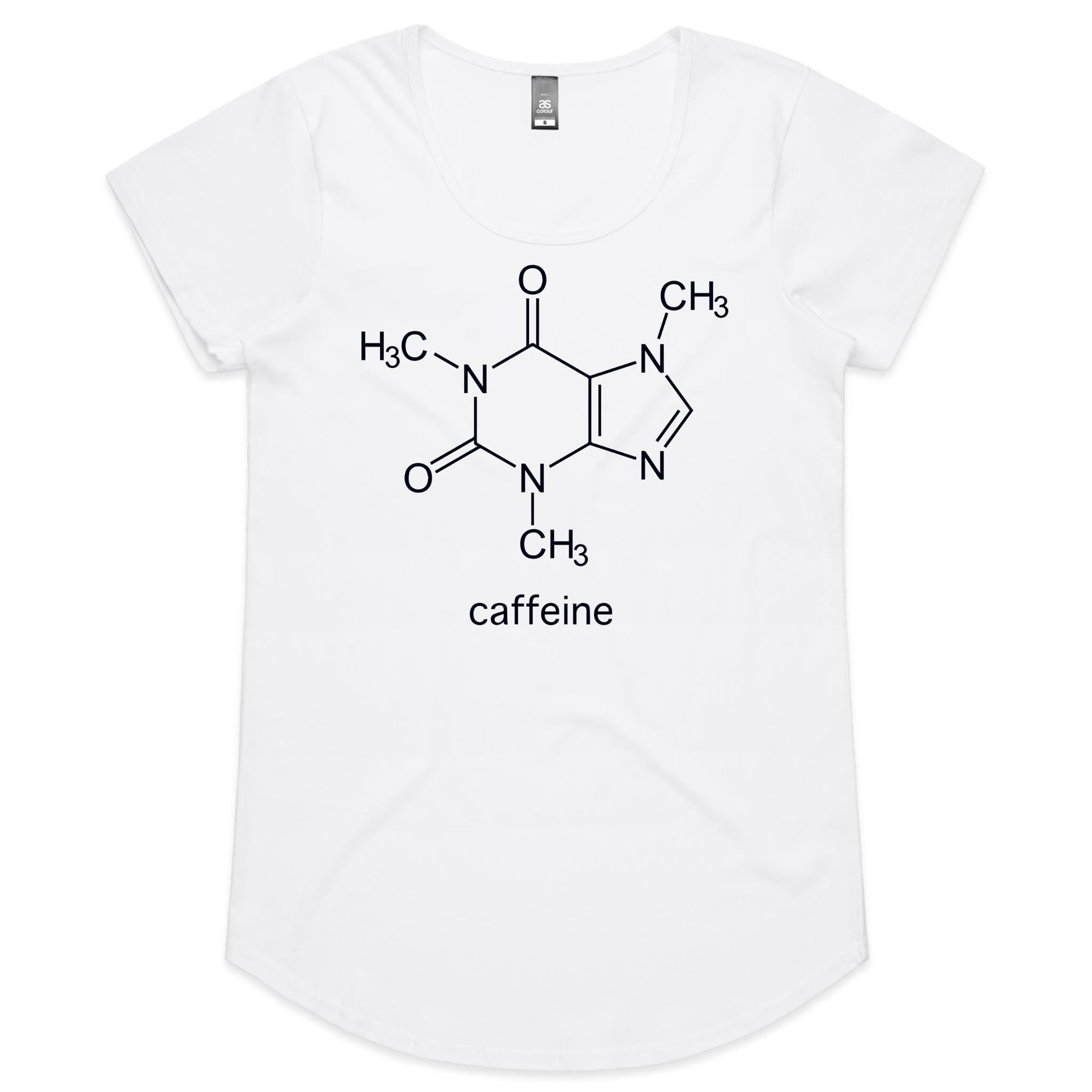 Caffeine Molecule - Womens Scoop Neck T-Shirt White Womens Scoop Neck T-shirt Coffee Printed In Australia Science