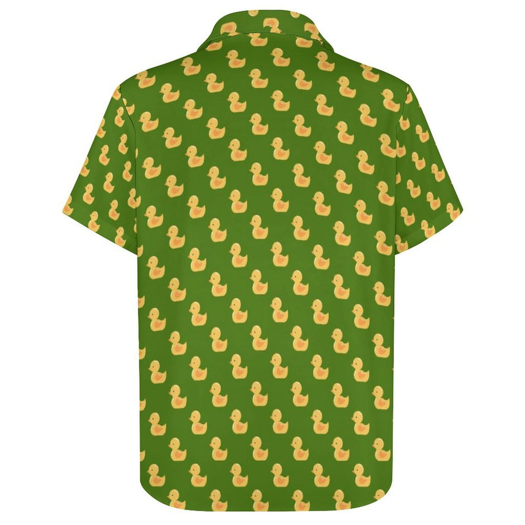Rubber Ducks On Green Women's Collared Pocketless Short Sleeve Shirt