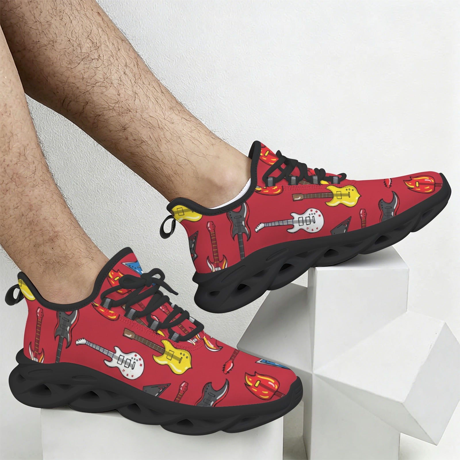 Guitars On Red Men's Twisted Sole Sneakers