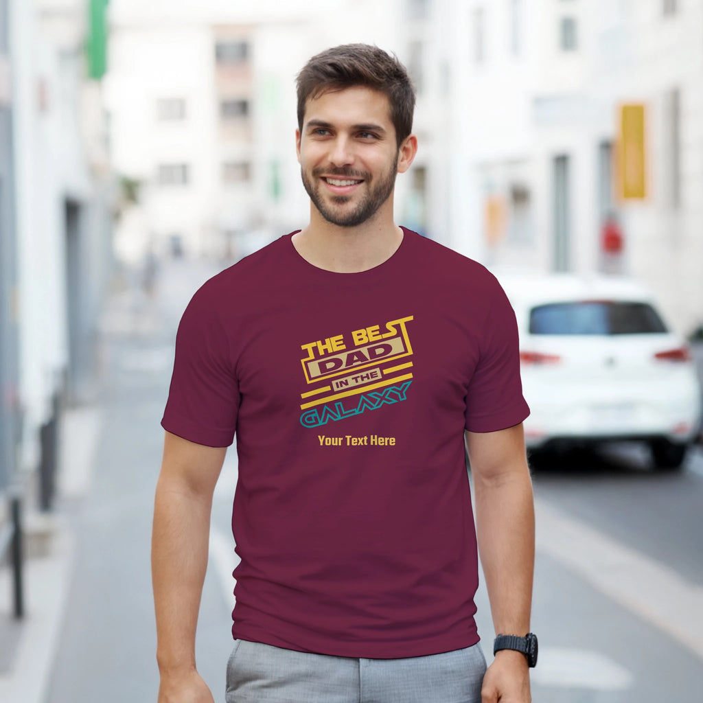Personalised - The Best Dad In The Galaxy - Heavyweight Unisex Crewneck T-shirt | Gildan® 5000 Maroon Personalised T-shirt (Up to 5XL) customise Dad Globally Fulfilled personalise Sci Fi Space