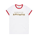Scrabbling For Points - Women's Ringer Tee White Red Womens Ringer T-shirt Games Printed In Australia