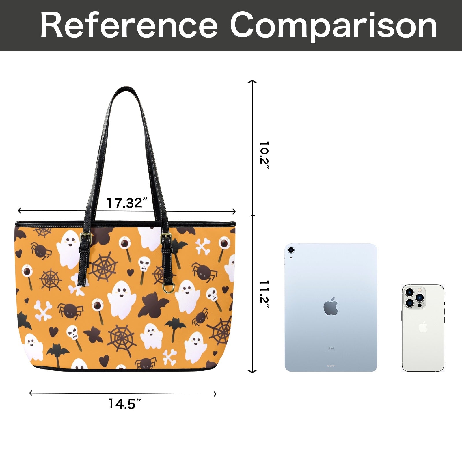 Halloween Ghosts PU Leather Tote Bag Large