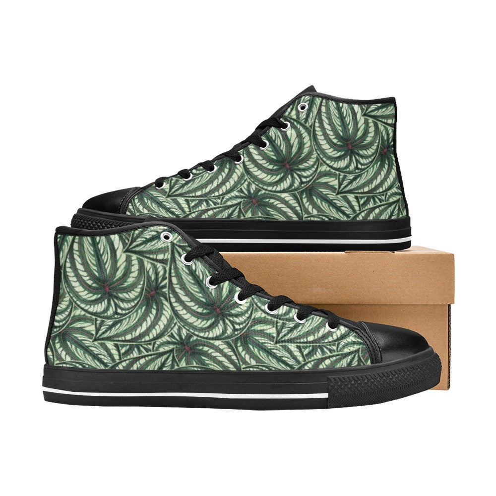 Stripy Leaves Men's High Top Canvas Shoes Men's Classic High Top Canvas Shoes Plants Printed Offshore