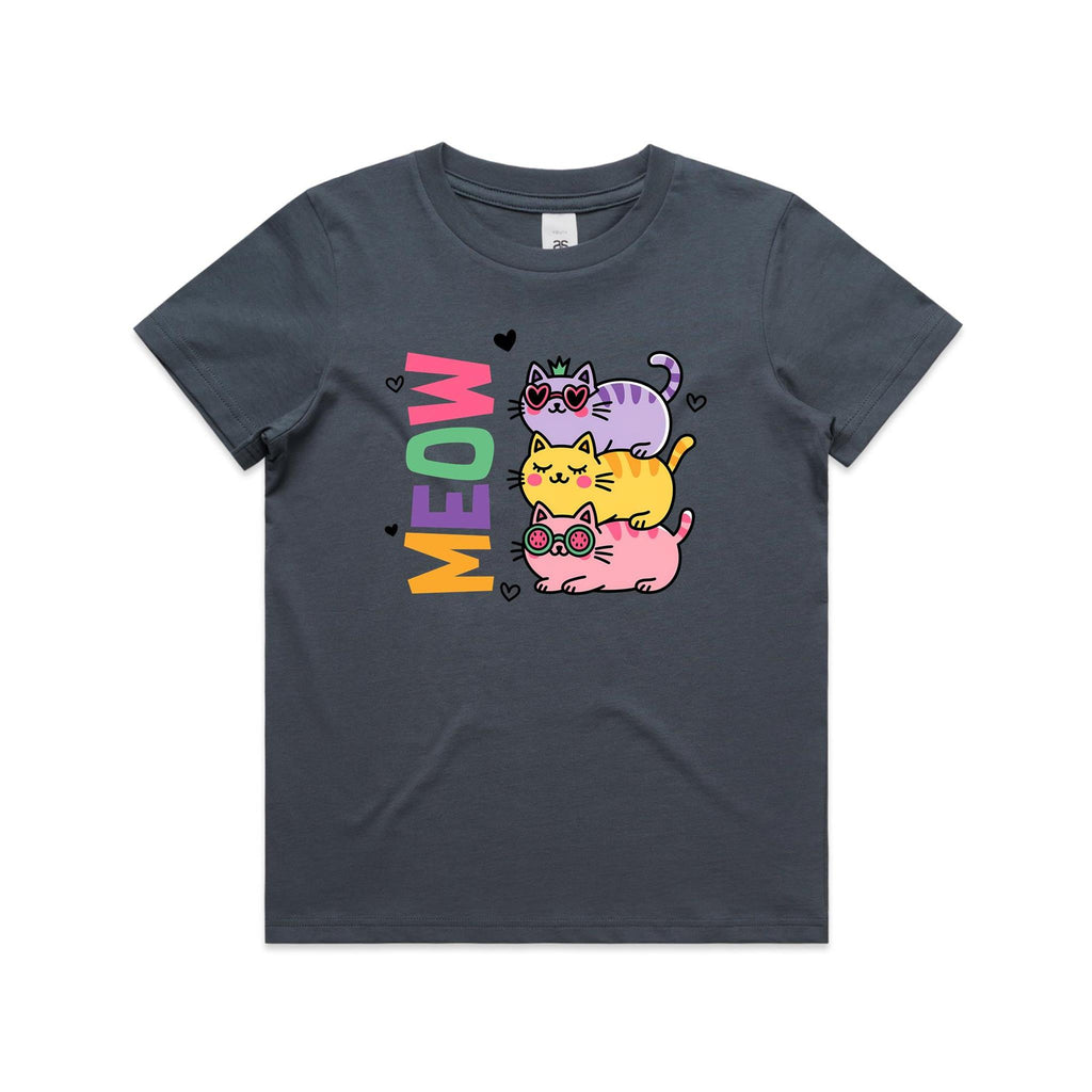 Meow, Colourful Cats Kid's AS Colour T-shirt Petrol blue Kids Youth T-shirt animal Printed In Australia