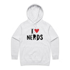 I Love Nerds, Red Heart - Womens Hoodie White Marle Womens Hoodie Love Printed In Australia