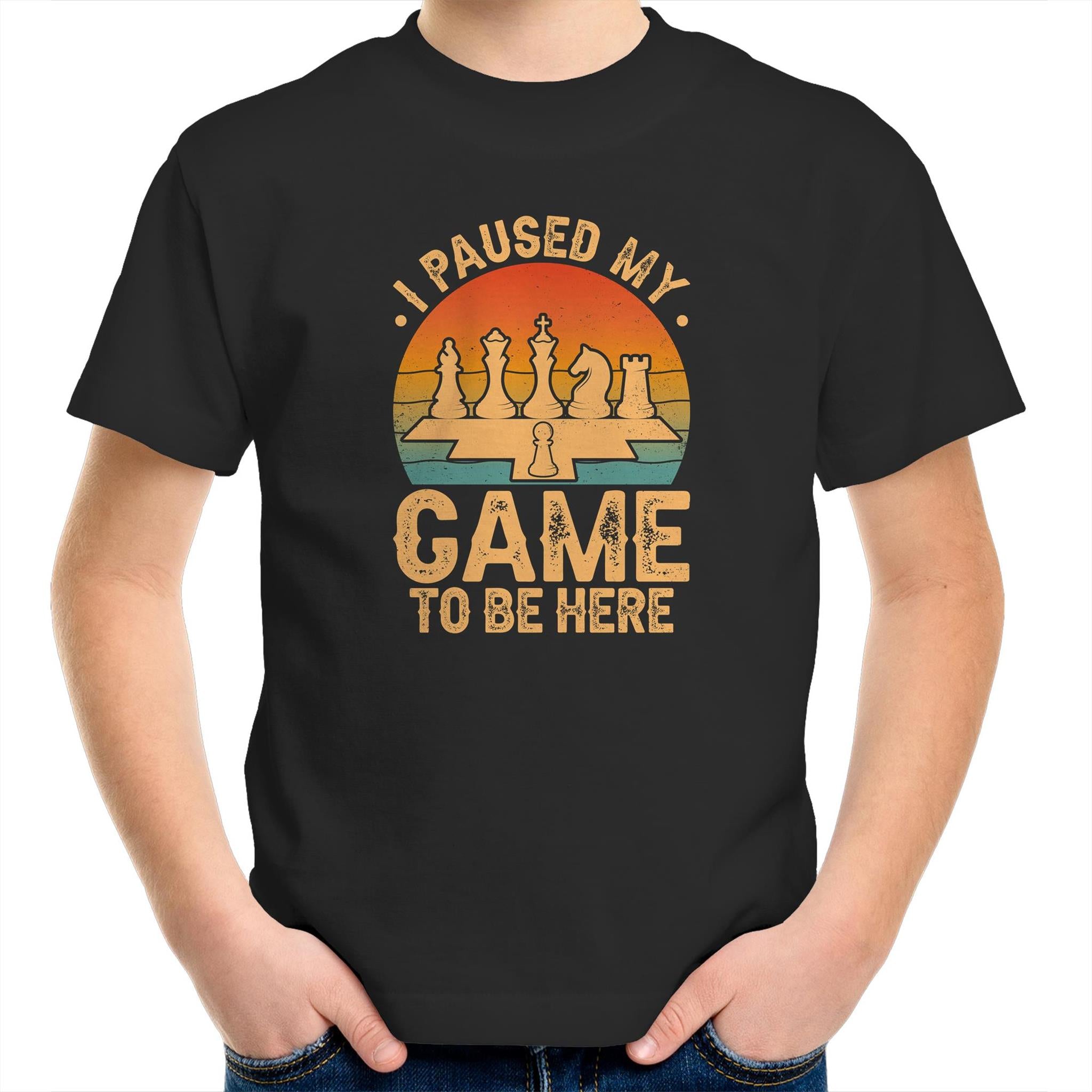 Chess, I Paused My Game To Be Here - Kids Youth T-Shirt Black Chess Games Printed In Australia