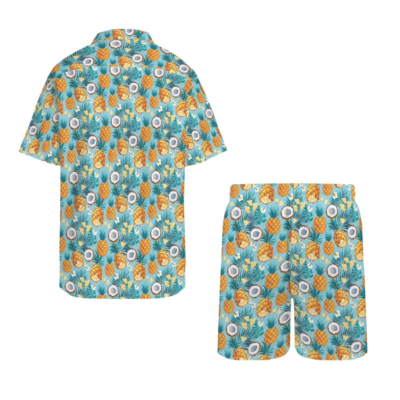 Pineapple Coconut Men's Hawaiian Shirt & Shorts Set Men's Hawaiian Shirt & Shorts Set Food Printed Offshore