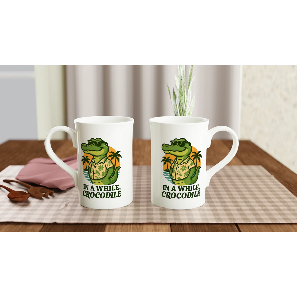 Personalised In A While, Crocodile White 10oz Porcelain Slim Mug Personalised Porcelain Mug animal Globally Fulfilled