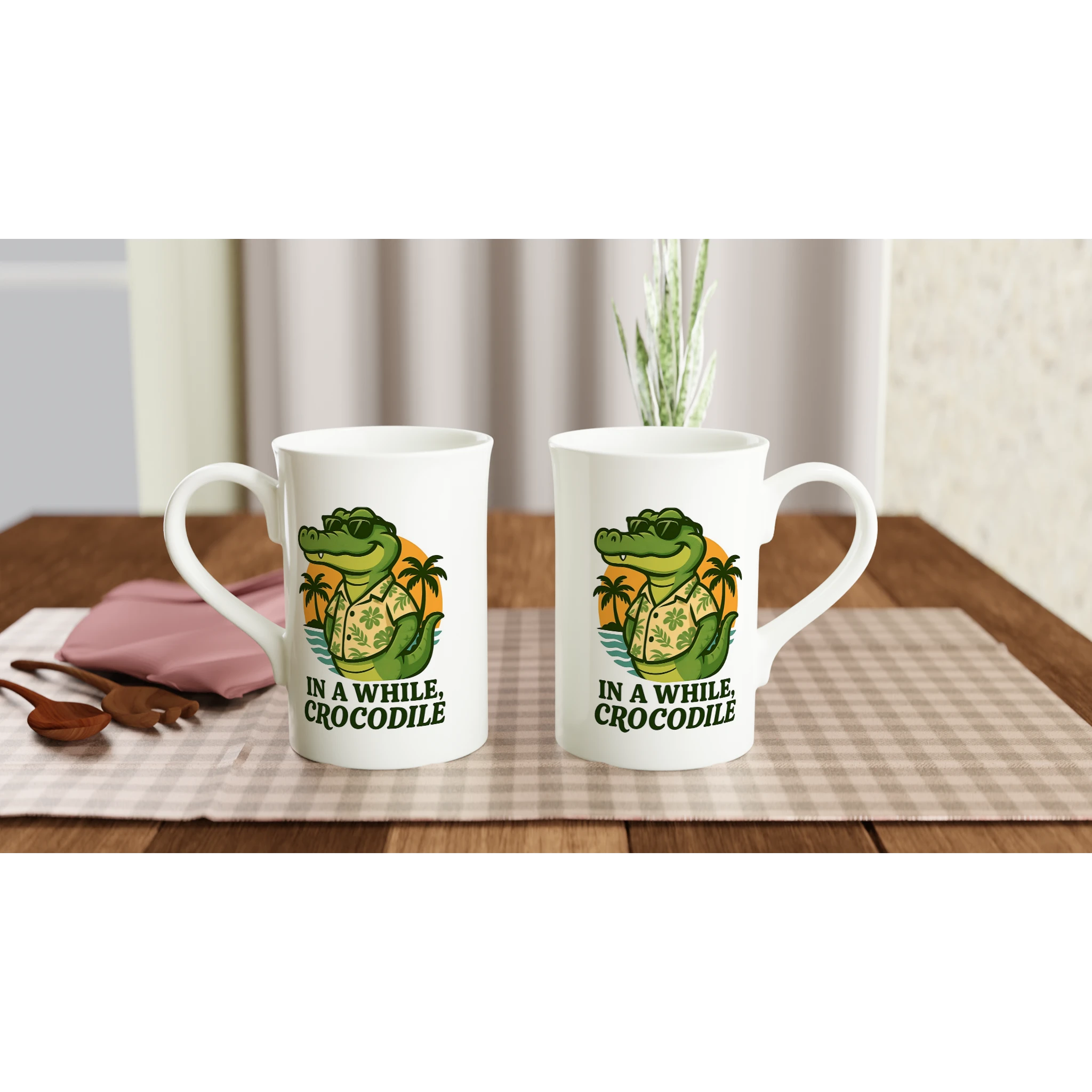 Personalised In A While, Crocodile White 10oz Porcelain Slim Mug Personalised Porcelain Mug animal Globally Fulfilled