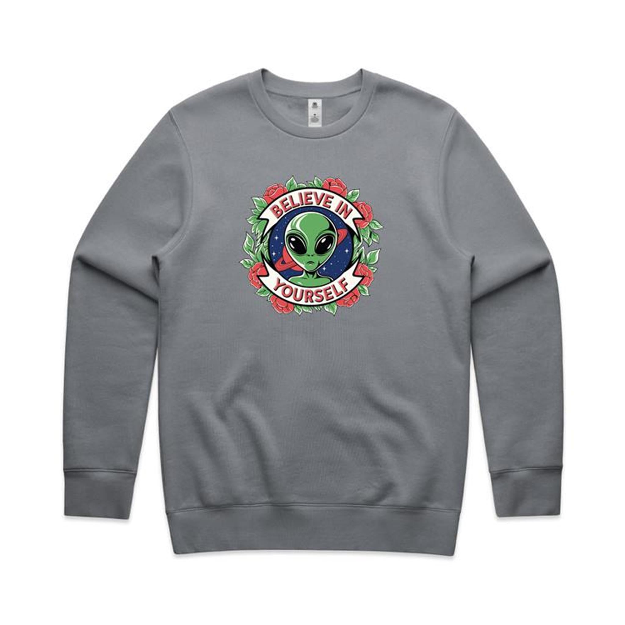 Believe In Yourself, Alien - AS Colour Stencil Crew Gravel Sweatshirt Motivation Positivity Printed In Australia Sci Fi