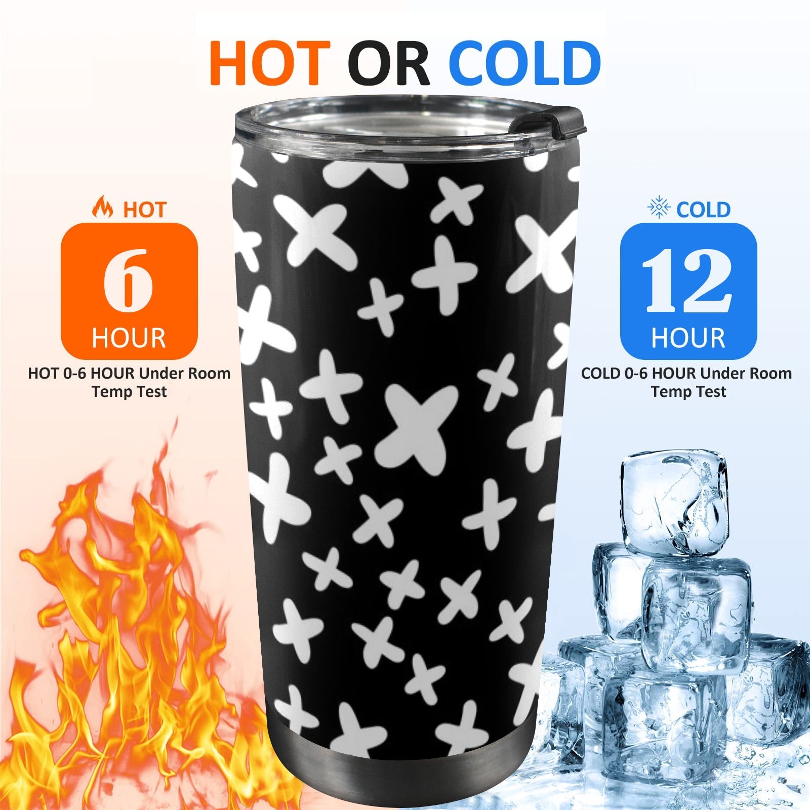 Black And White X's - 20oz Mobile Tumbler with Lid (Black Lock)