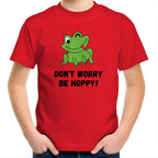 Don't Worry Be Hoppy, Frog - Kids Youth T-Shirt Red Kids Youth T-shirt animal Printed In Australia