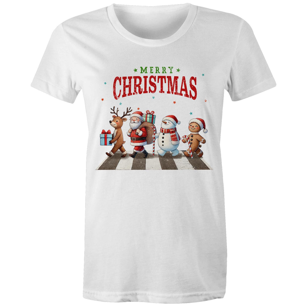 Fab Four, Merry Christmas - Womens T-shirt White Womens Christmas T-shirt Christmas Printed In Australia
