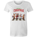 Fab Four, Merry Christmas - Womens T-shirt White Womens Christmas T-shirt Christmas Printed In Australia