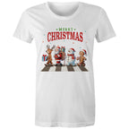 Fab Four, Merry Christmas - Womens T-shirt White Womens Christmas T-shirt Christmas Printed In Australia
