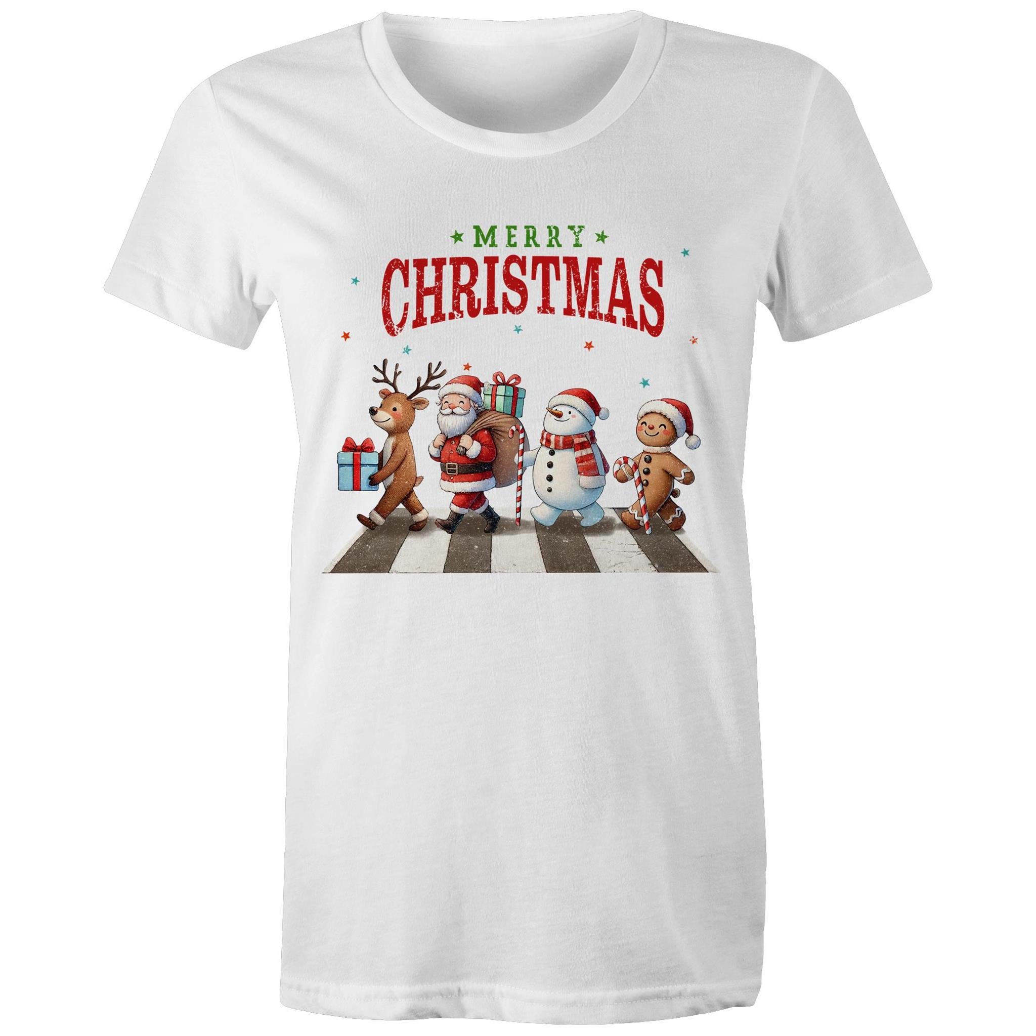 Fab Four, Merry Christmas - Womens T-shirt White Womens Christmas T-shirt Christmas Printed In Australia