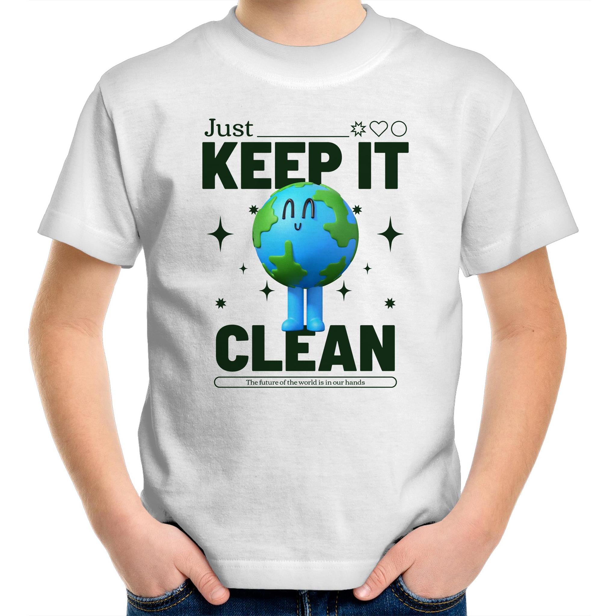 Earth, Just Keep It Clean - Kids Youth T-Shirt White Kids Youth T-shirt Environment Printed In Australia