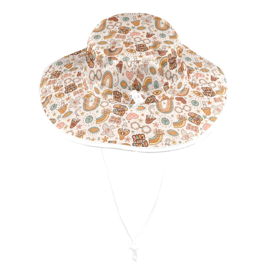 Peace And Love Wide Brim Bucket Hat Wide Brim Bucket Hat Printed Offshore Retro