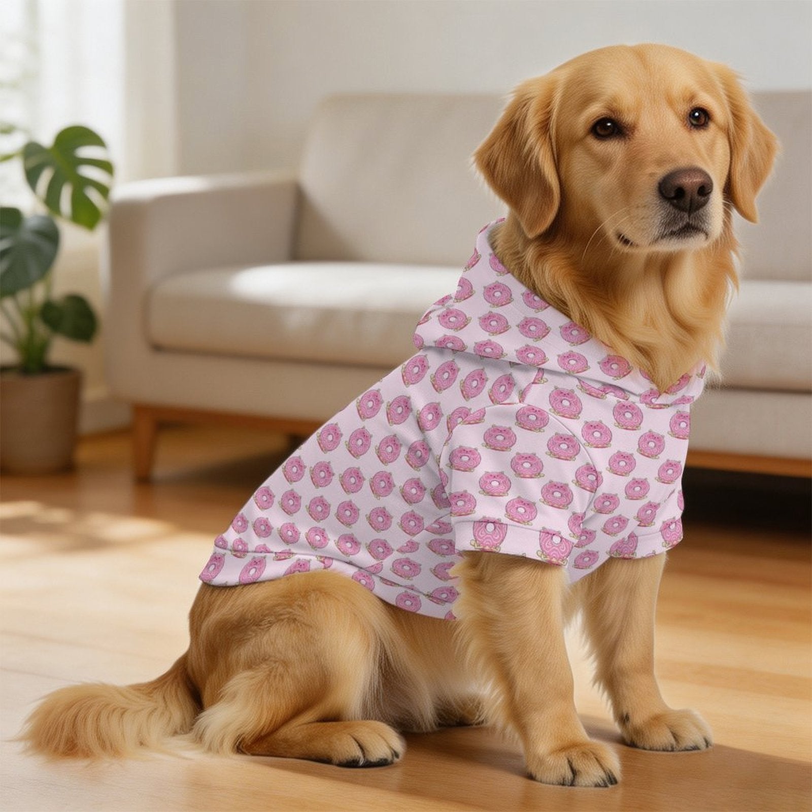 Pink Cat Doughnuts Pet Hoodie (Large Size)