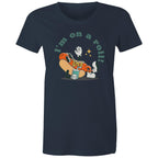 Hotdog, I'm On A Roll - Womens T-shirt Navy Womens T-shirt Food Printed In Australia
