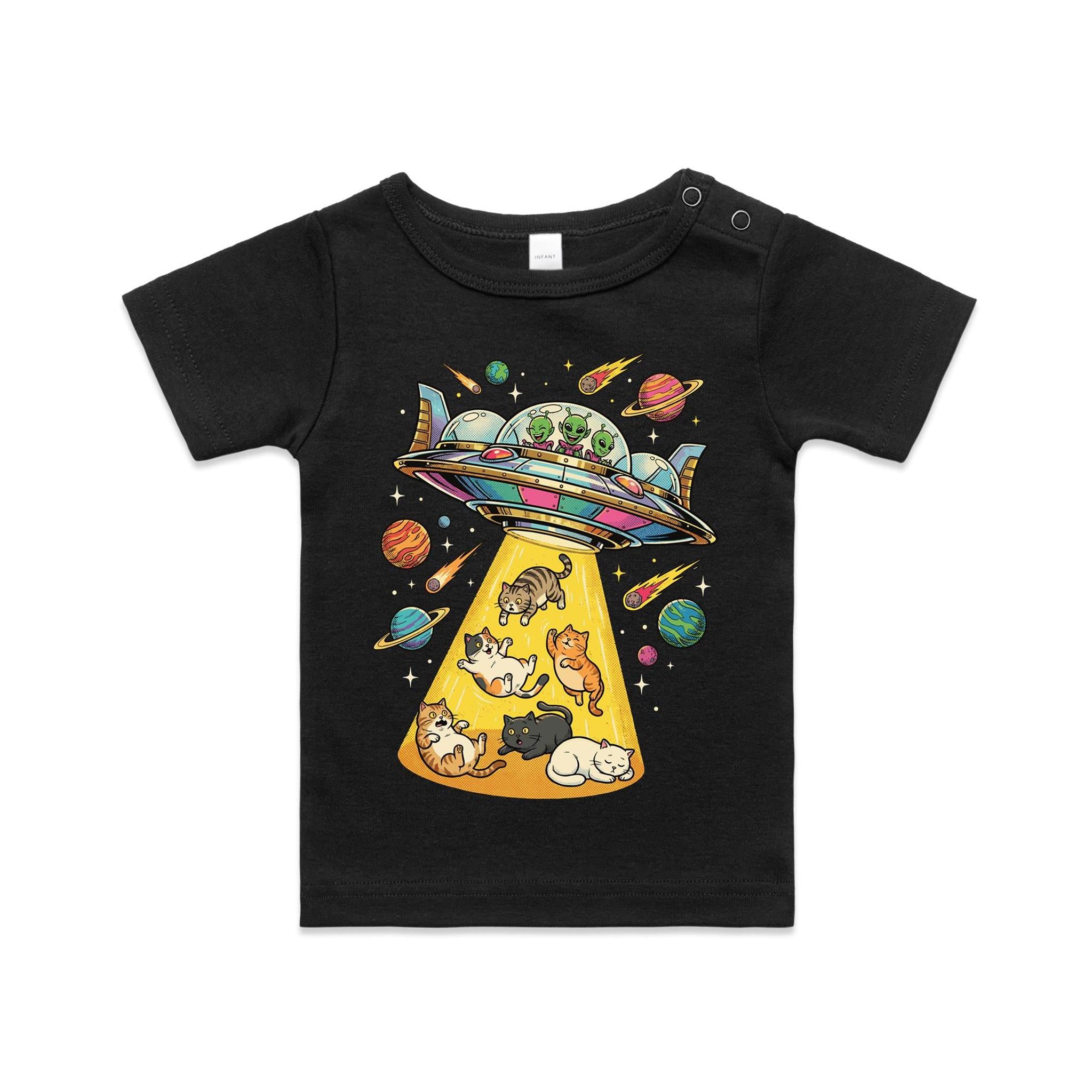 UFO Cat Abduction - AS Colour Baby T-shirt Black Baby T-shirt animal Printed In Australia Sci Fi