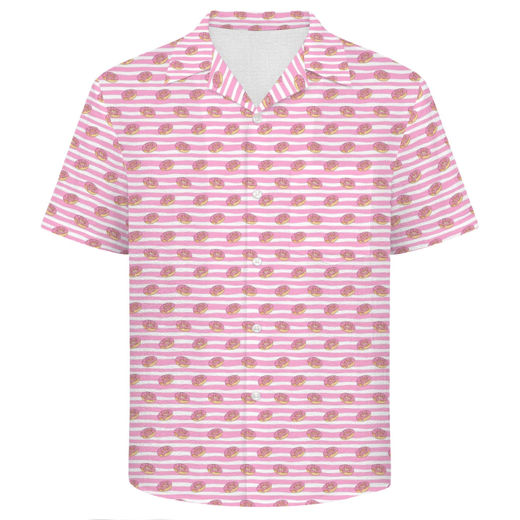 Pink Donut Stripes Men's Crinkle Hawaiian Shirt