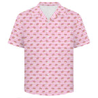 Pink Donut Stripes Men's Crinkle Hawaiian Shirt